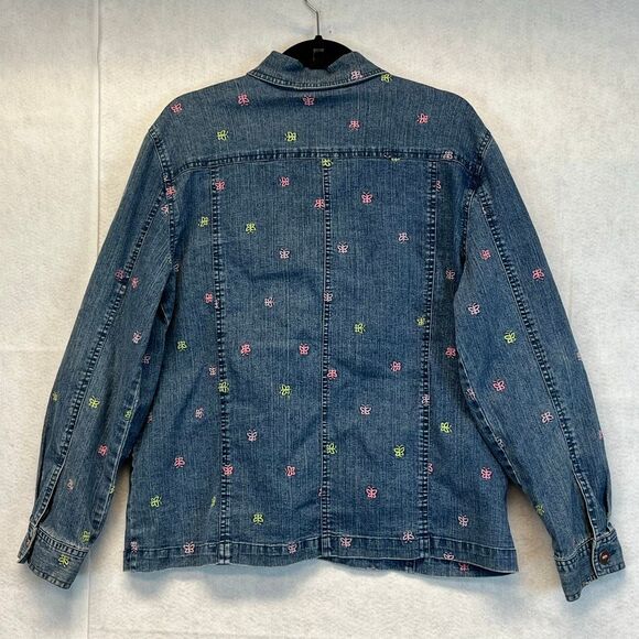 Vintage ALFRED DUNNER Denim Jacket Size 12 Blue 80s Embroidered Butterfly Cute! - Picture 11 of 14